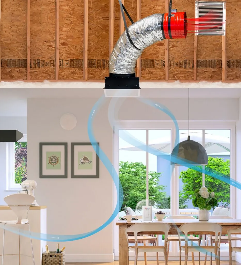 Interior view of a room showcasing an attic fan, enhancing airflow and ambiance.